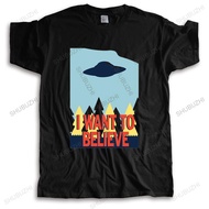 Jenni's Prints X-Files T Shirt Men I Want To Believe T-shirt Summer letter pringted Short Sleeve Cot