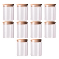 10Pcs Bamboo Wood Lid Glass Jar Airtight Canister Kitchen Storage Bottles Jars Food Container Tea Co