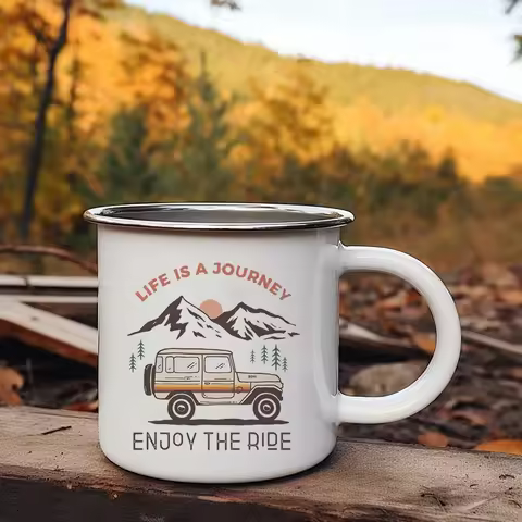 Life Is A Journey Enjoy The Ride Print Camping Mug Adventure Campfire Party Beer Juice Cup Mountain