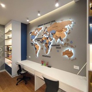 3D blue wood world travel wall map with LED - 5th Anniversary gift