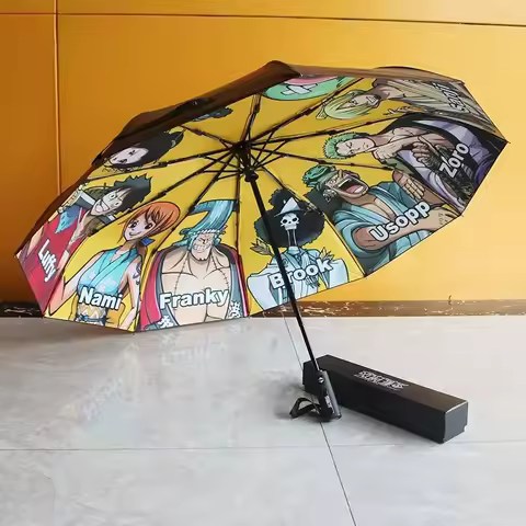 One Piece Anime Fully Automatic Folding Umbrella Cartoon Cute Characters Luffy Zoro Thickened Sun Pr