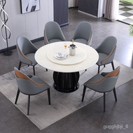 HY-# Light Luxury Natural Marble Bright Dining Table Modern Minimalist round Table with Turntable round Household Dining