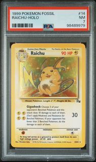 美版初代 1999 POKEMON FOSSIL #14 RAICHU-HOLO psa ptcg