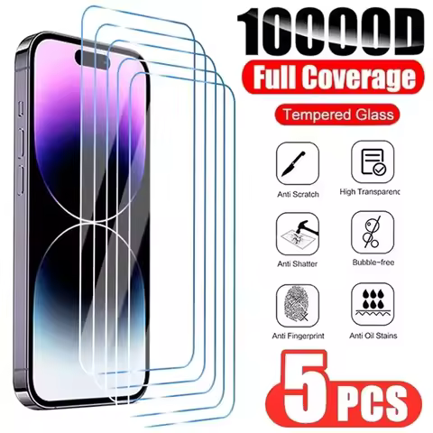 5Pcs Tempered Glass for IPhone 15 14 13 12 11 Pro Max Screen Protector for 12 Mini 13 14 15 Plus SE 