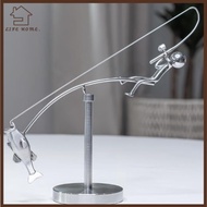 YELGIRL Kinetic Fishing Sculpture, Metal Desk Ornament The Fisherman Balancing Sculpture, Creative G