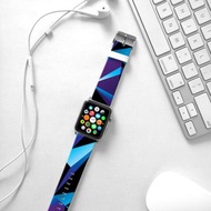 Apple Watch Series 1 , Series 2, Series 3 - Apple Watch 真皮手錶帶，適用於Apple Watch 及 Apple Watch Sport - Freshion 香港原創設計師品牌 - 靛藍幾何圖案 16