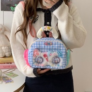 A Man Japanese Two-Dimensional Cute Bar Chip Plaid Transparent Layer Pain Bag Backpack Student Pass 