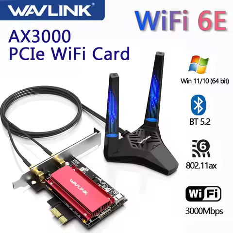Wavlink AX3000 PCIe WiFi Adapter Wi-Fi 6E Tri-Band Bluetooth 5.2 Network Card Up to 3000Mbps For Des