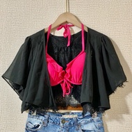 [Used] bolero jacket 2 styles, chiffon trench coat with black lace, ruffle sleeves, freesize, code 1