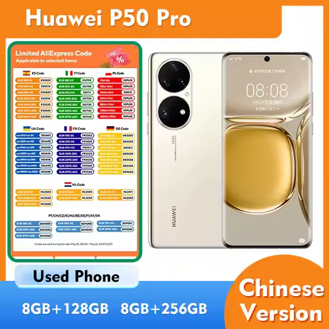 Huawei P50 Pro 4G 128GB 256GB ROM SmartPhone 6.6 inches 2700x1228px 4360mAh HarmonyOS Used Phone
