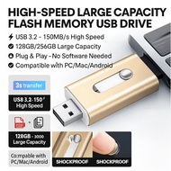 【Fast 100MB/s Read & 3-in-1】256GB Dual USB 3.0 Flash Drive with Type-C/Micro-USB Ports for Android/P