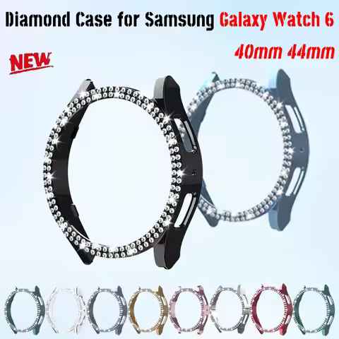Double Diamond Case for Samsung Galaxy Watch 6 40mm 44mm Bling PC Hollow Frame Protective for Galaxy