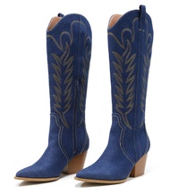 Cowboy Boots for Women Comfortable Womens Embroidered Western Cowgirl Knee High Boots Pointed Toe Zi