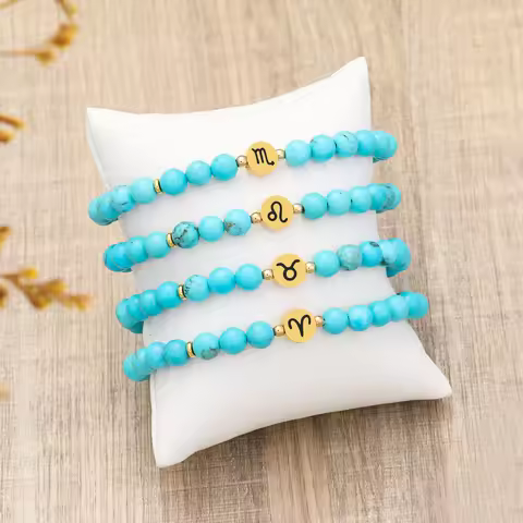 12 Zodiac Signs Bracelet Homme 12 Constellation Turquoise Jewelry for Women Scorpio Gemini Sagittari