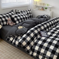 【In stock】Classic Black and white  Color Bedding Set 4 in 1 Flat/fitted Bedsheet Set Single/queen/king Bedsheet FUOJ