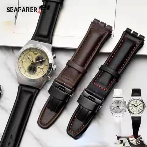Concave-Convex Leather Watch Strap for Swatch Swatch Yrs Ycs 17mm 19mm Men and Women Couple Butterfl