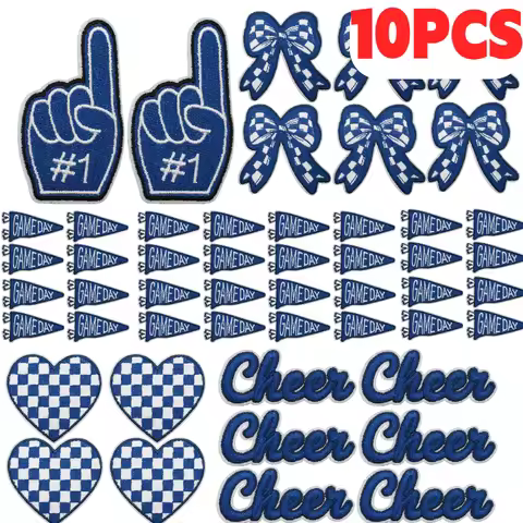 10PCS Bulk Blue Theme Lightning Love Bow Embroidery Patches Cheerleader Game Day Encouragement Iron 