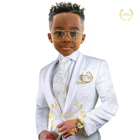 Boys suit' white 2-piece set (floral jacket+pants) age 2~16 kids formal event wedding prom child gif