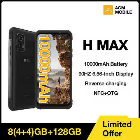 AGM H MAX Rugged Phone 8GB+128GB 10000mAh Battery 6.56 HD+ 90Hz Display Waterproof Dustproof Shockpr