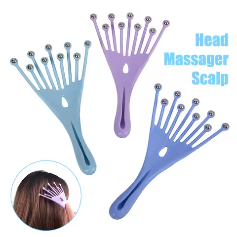 Head Massager Scalp Neck Comb Roller Five Finger 9 Claws Steel Ball Hand Held Relax Spa Hair Care Fo