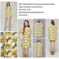 13388 Women's Yellow Dress Yellow Print Dress