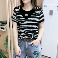 2024 Summer New Fake Two Piece T-shirt Slimming Fashion Leisure Breathable Versatile Short Sleeve Lo