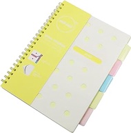 Mukawa Micro-perforated Spiral Notebook with 5 Movable Dividers, 80gsm ivory paper, 8mm Ruled, A4, 100 sheets (Yellow)