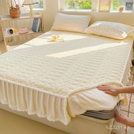Lace Full Surround Bed Skirt with Skirt Bed Cover a Edge-like Milk Velvet Non-slip 2-in-1 Warm Bed S
