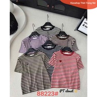 Women's short-sleeved round neck striped t-shirt with embroidered mic.key bear from Guangzhou A.Stud