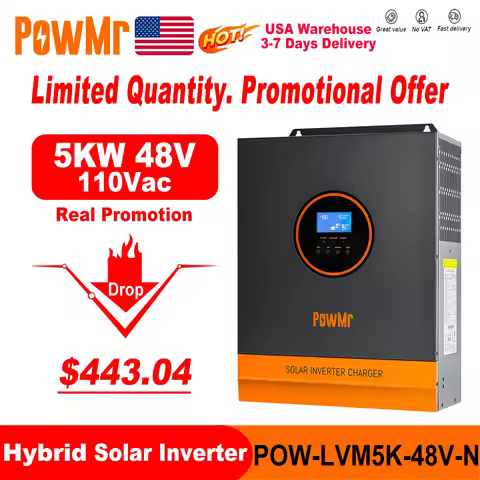 PowMr 5000W 48V MPPT Hybrid Solar Inverters 110VAC Output PV 500VDC With MPPT 80A Charger Controller