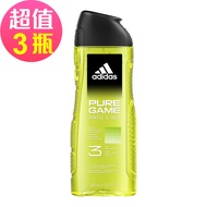 adidas愛迪達男性三合一潔顏洗髮沐浴露(超越挑戰)x3罐組(400ml/罐)