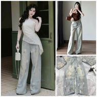 Gigi Closet QCCC QCL1 QD0649 89861 painted straight denim jeans with chain