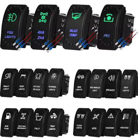 12V/24V Waterproof Rocker Switch 3P ON/OFF SPST 20A Green Blue LED Light for Car Boat ATV UTV 4x4 Po