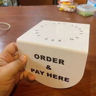 ป้ายอะครลิค ป้ายติดเคาน์เตอร์ ป้ายติดโต๊ะ เคาน์เตอร์ ORDER & PAY HERE ป้ายหน้าเคาน์เตอร์ ป้ายหน้าโต๊