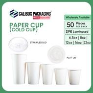 ☍Calibox Packaging White Paper Cup (with or without lid) 50pcs 22oz 16oz 12oz 8oz 6.5oz