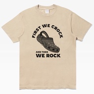 FIRST WE CROCK Unisex Short Sleeve T-shirt 8 Colors American Casual Trendy Rock Crocodile Shoes Hole