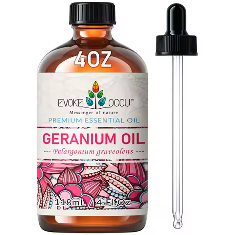 EVOKE OCCU Geranium Oil, 118ML/4 Fl. Oz. Pure Floral Essential Oil for Perfume, Scented Candles, Soa