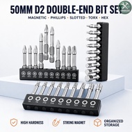 50mm D2 Magnetic Double End Screwdriver Bit Set Phillips Slotted Torx Hex Drill Bits