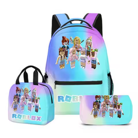 Roblox Virtual World 3 Piece School Bag Set Backpack Double Layer Pencil Case Lunch Bag For Girls Mi