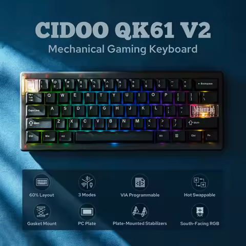 CIDOO QK61 V2 VIA Programmable 60% ANSI US Layout Gasket Wired/Bluetooth/2.4GHz Wireless Mechanical 