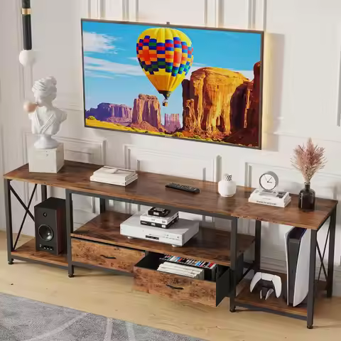 TV Stand with Fabric Drawers for 80 85 Inches TV - Entertainment Center and Industrial TV Console Ta