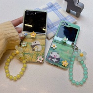 3D Flower Oil Painting Pandas Bracelet Phone Case For Samsung Galaxy Z Flip 7 3 4 5 6 Hinge Cover