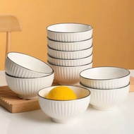 Set 10 chén cơm tròn sọc sứ trắng viền đen chén sứ dày ăn cơm decor sang trọng chén sứ tô chén chén