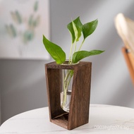 3D Office Hydroponic Test Tube Solid Wood Glass Geometric Desktop Flower Vase Creative Q0Z6