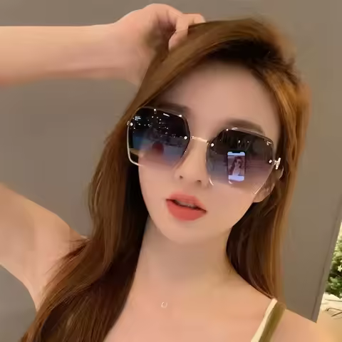 New Fashion Glasses Women's Rimless Cut Border UV Sunglasses Summer Sun T113
