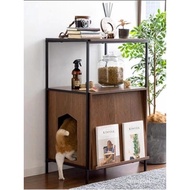 Walnut Cat Litter Box Side Cabinet Hidden Cat Toilet Human-Pet Shared Furniture Multi-Functional Cat