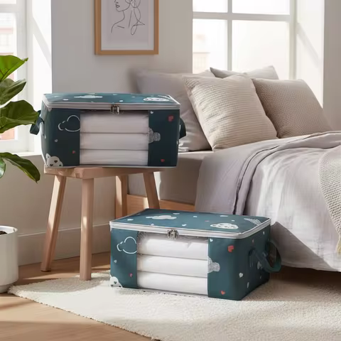 Thickened Non Woven Fabric Storage Box With Clear Window Double Zippers Clothes Organizer Bag For Mo