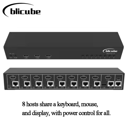 BLIKVM Switch v2 KVM ATX switch shared laptop eight port converter 8 in 1 out USB mouse keyboard dis