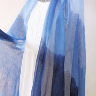 藍染蚊帳布蓬鬆大尺寸純棉漸層長圍巾