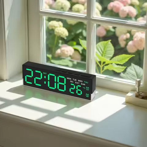 LED Digital Alarm Clock Temperature Week 2 Alarms Ambient Light Brightness Adjustment Bedside Electr